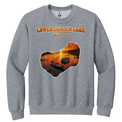 Lower Cullen Lake design on Gray crewneck sweatshirt