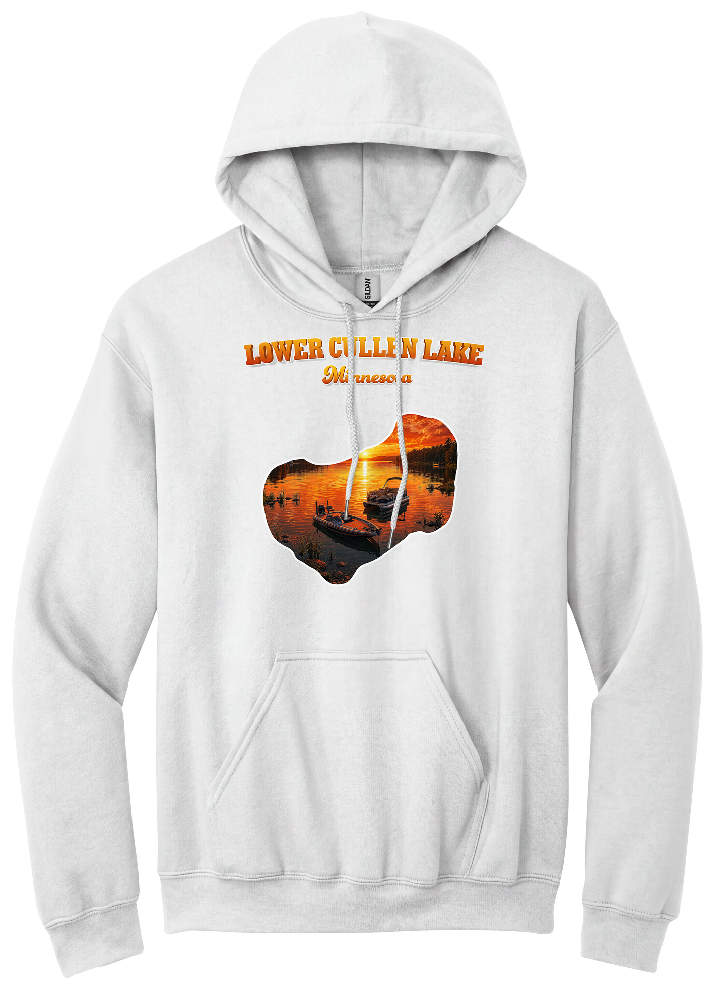 Lower Cullen Lake design on White hoodie