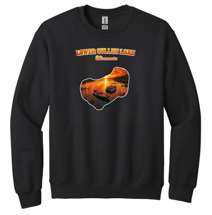 Lower Cullen Lake design on Black crewneck sweatshirt