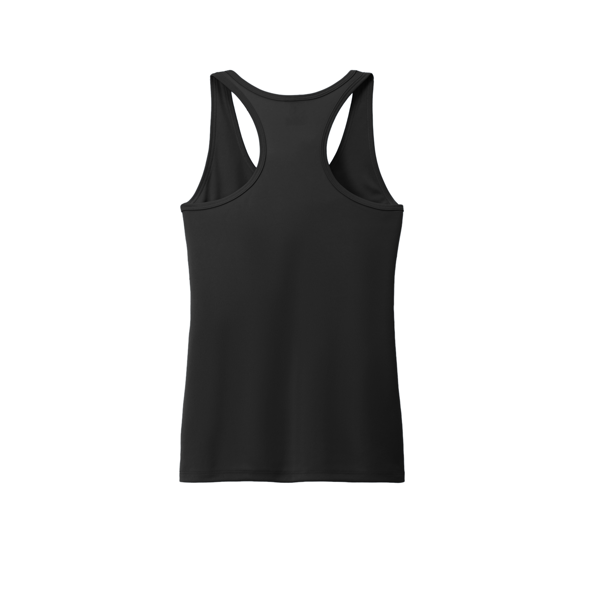 Custom women's Port & Company performance tank in Black, back view