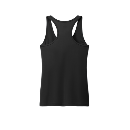 Custom women's Port & Company performance tank in Black, back view