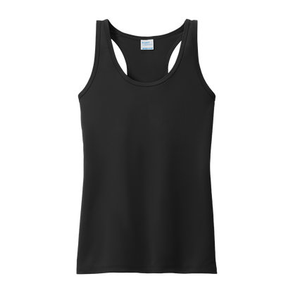 Custom women's Port & Company performance tank in Black, front view