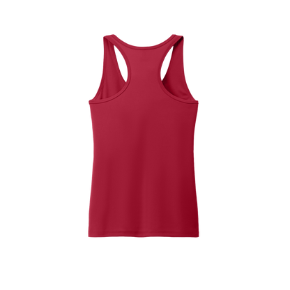 Custom women's Port & Company performance tank in Red, back view