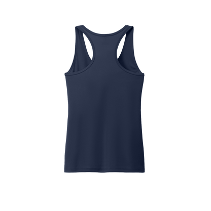 Custom women's Port & Company performance tank in Navy, back view