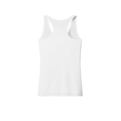 Custom women's Port & Company performance tank in White, back view