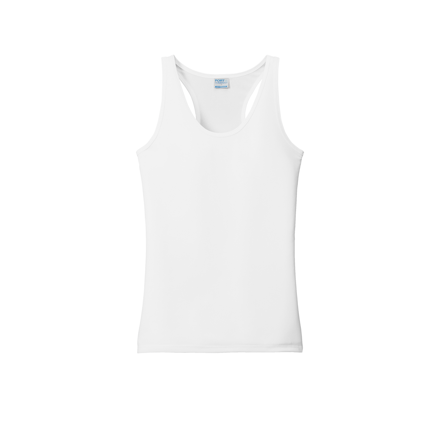 Custom women's Port & Company performance tank in White, front view