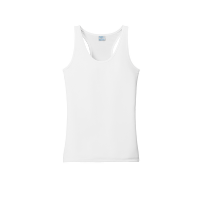 Custom women's Port & Company performance tank in White, front view