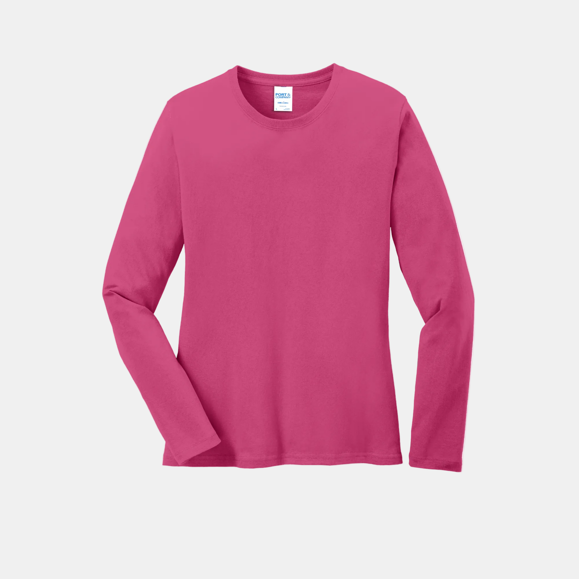 Custom women's Port & Company long-sleeve core tee in Sangria, front view
