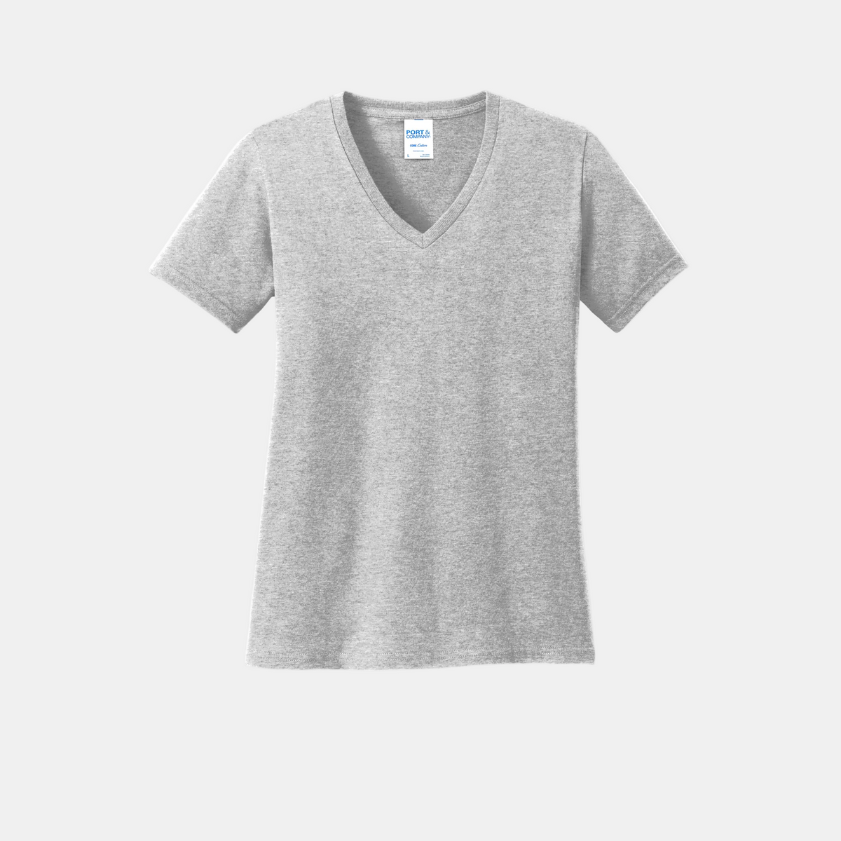Custom women's Port & Company cotton V-neck T-shirt in Ash, front view