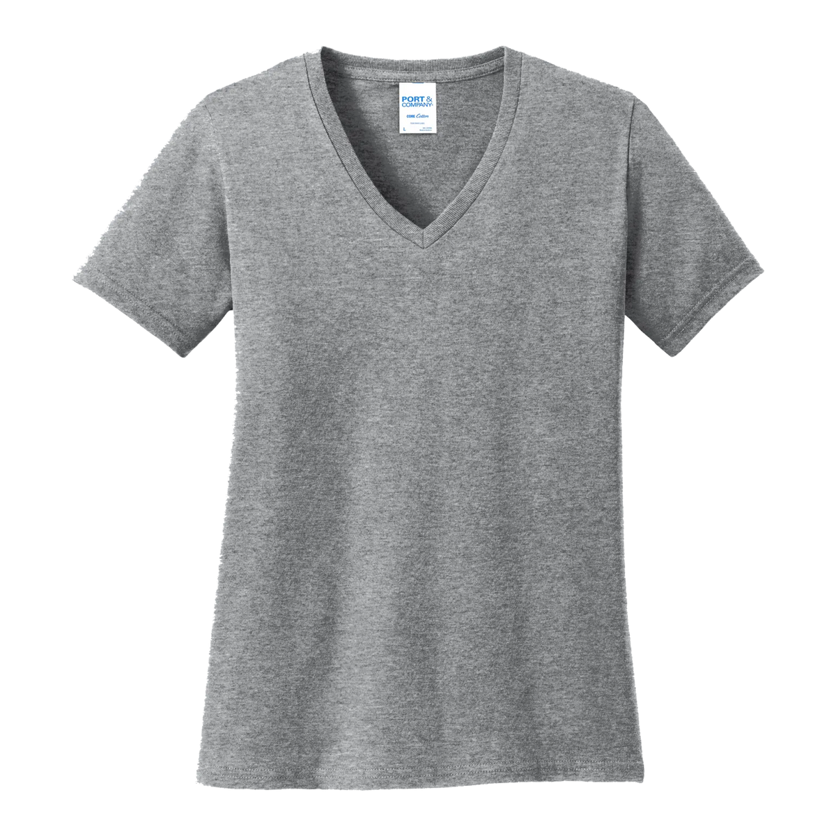 Custom women's Port & Company cotton V-neck T-shirt in Heather Athletic, front view
