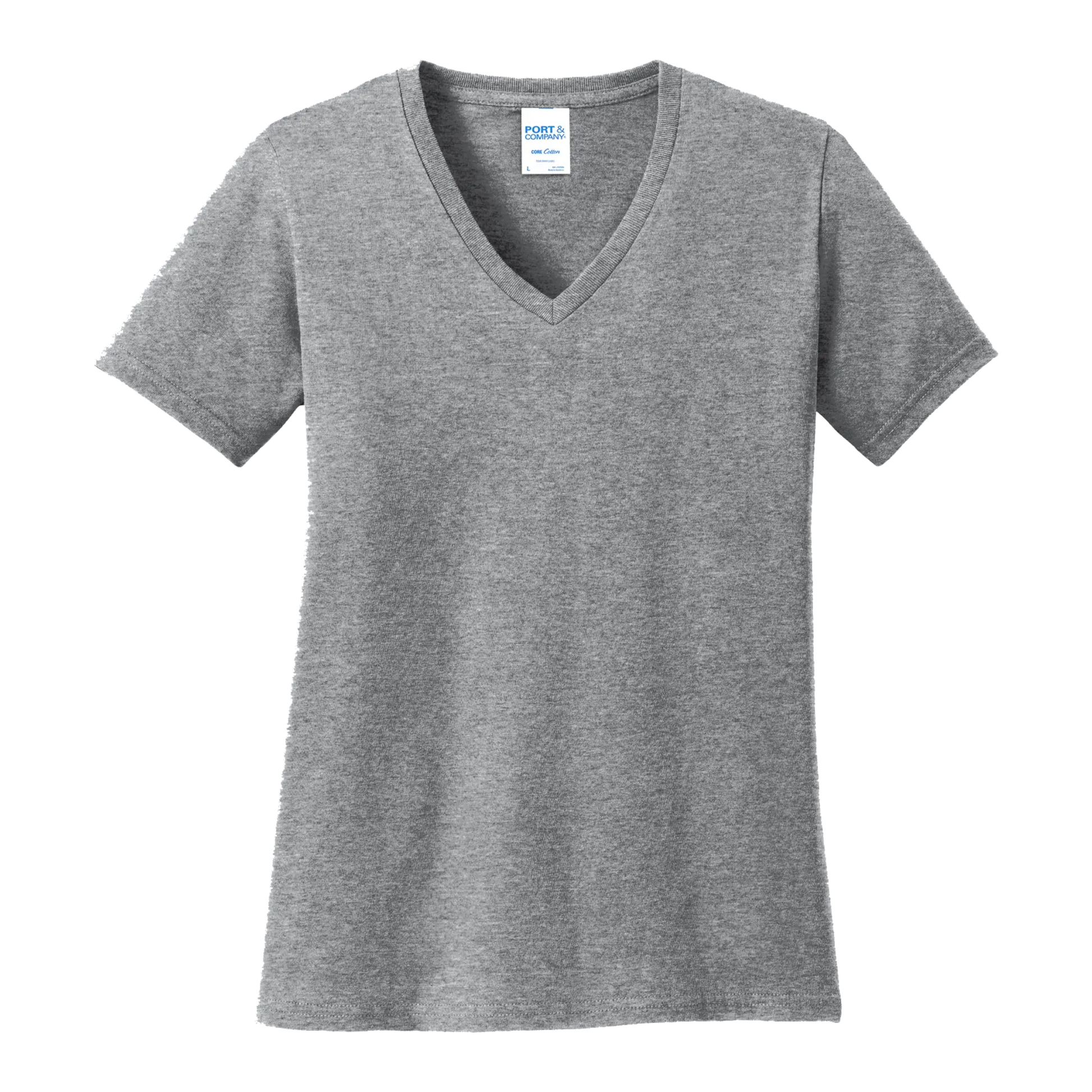 Custom women's Port & Company cotton V-neck T-shirt in Heather Athletic, front view