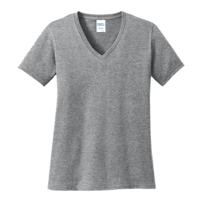 Custom women's Port & Company cotton V-neck T-shirt in Heather Athletic, front view