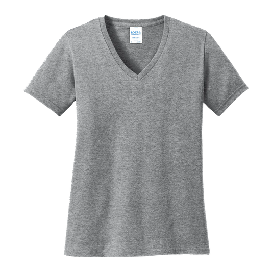 Custom women's Port & Company cotton V-neck T-shirt in Heather Athletic, front view