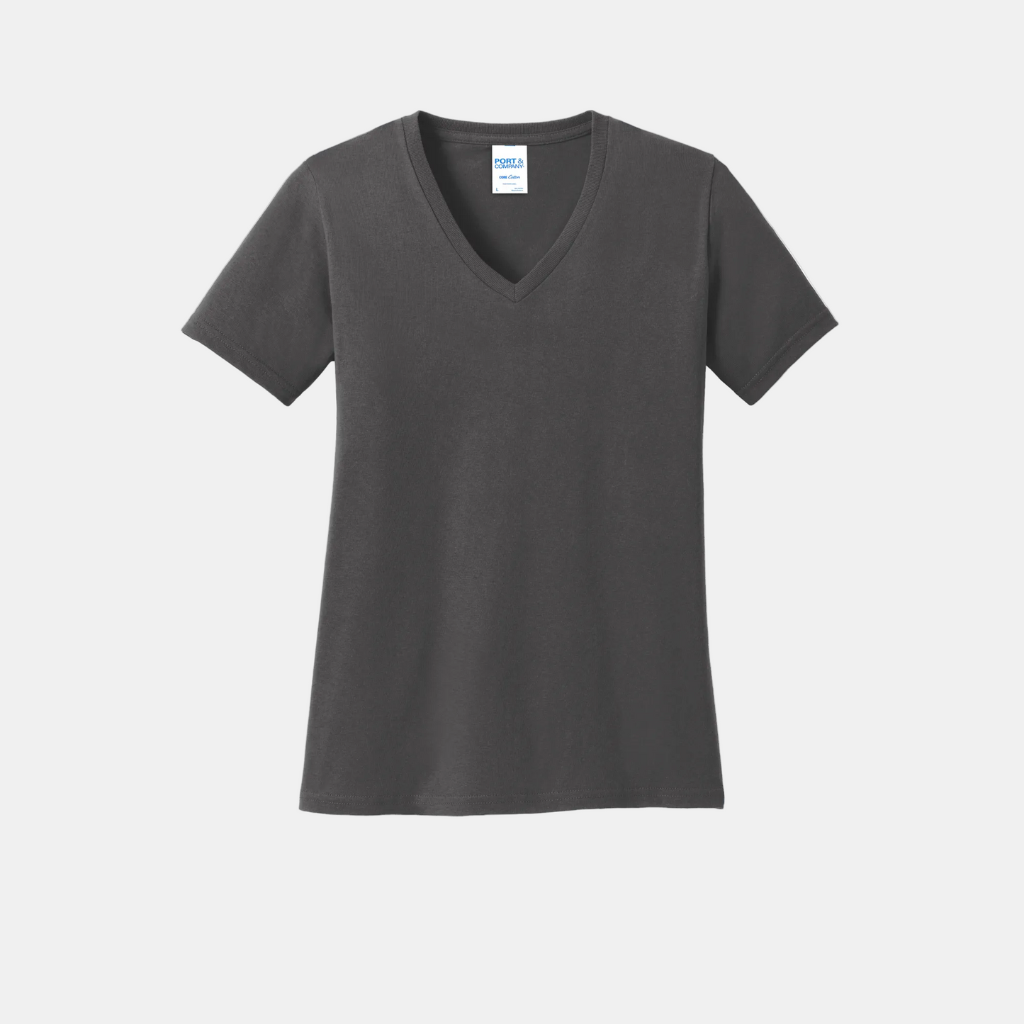 Custom women's Port & Company cotton V-neck T-shirt in Charcoal, front view