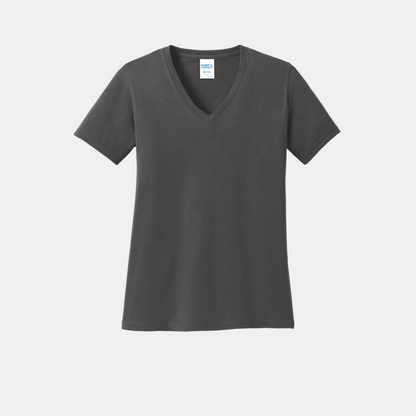 Custom women's Port & Company cotton V-neck T-shirt in Charcoal, front view