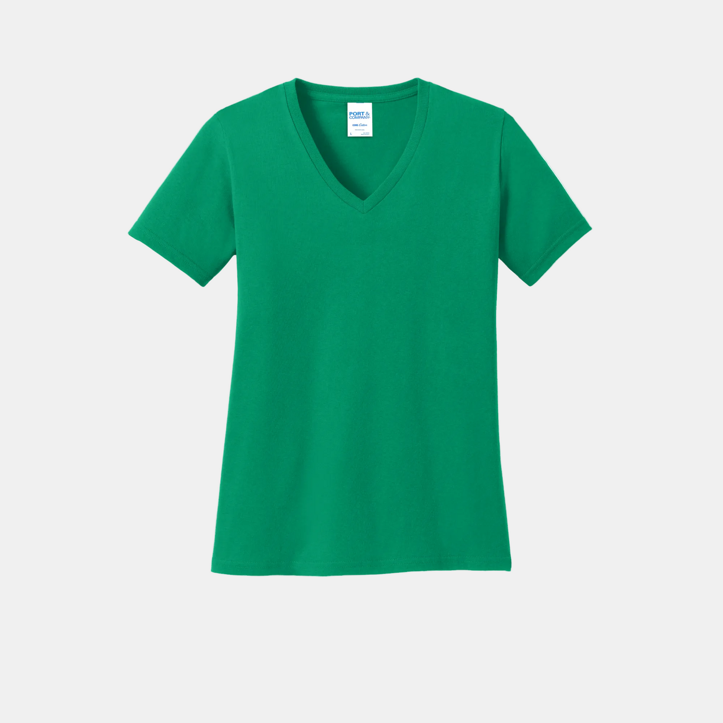 Custom women's Port & Company cotton V-neck T-shirt in Kelly Green, front view