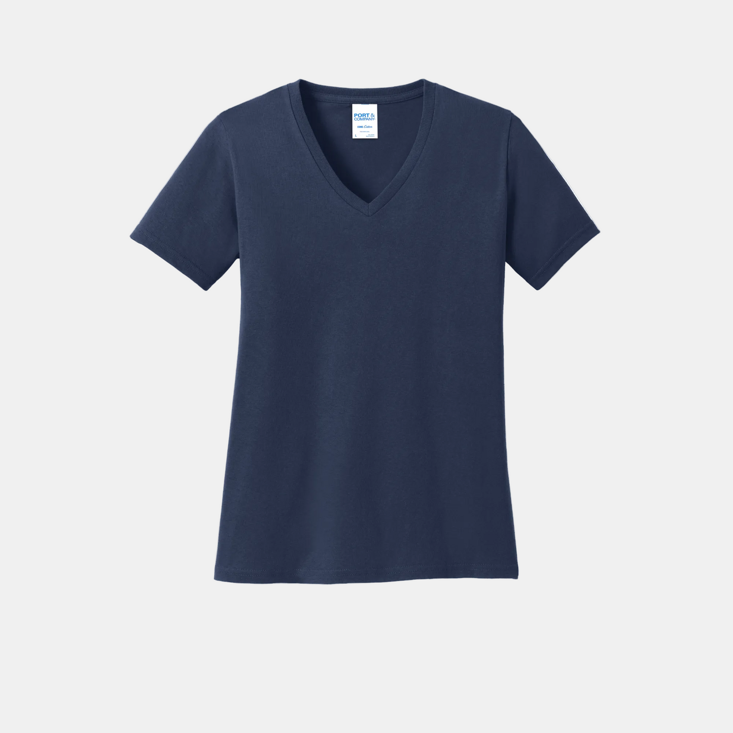 Custom women's Port & Company cotton V-neck T-shirt in Navy, front view
