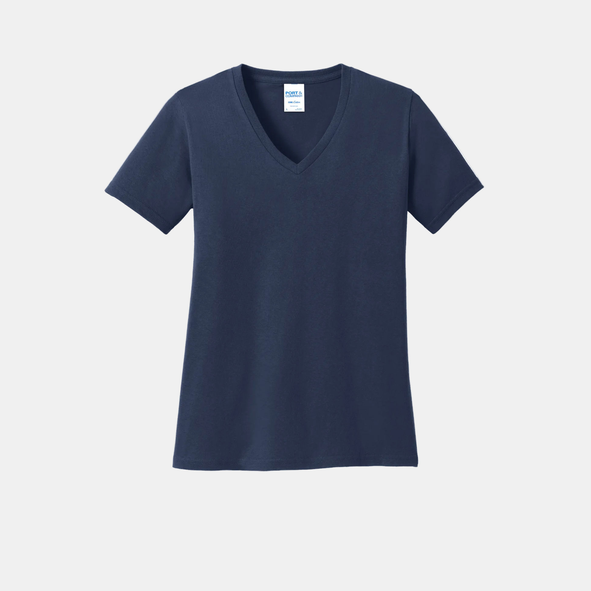 Custom women's Port & Company cotton V-neck T-shirt in Navy, front view