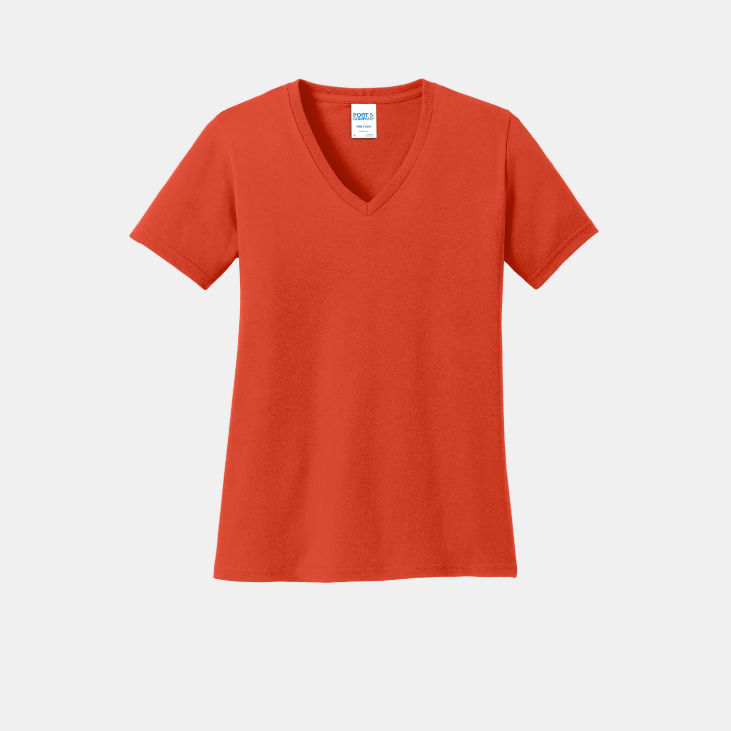 Custom women's Port & Company cotton V-neck T-shirt in Orange, front view