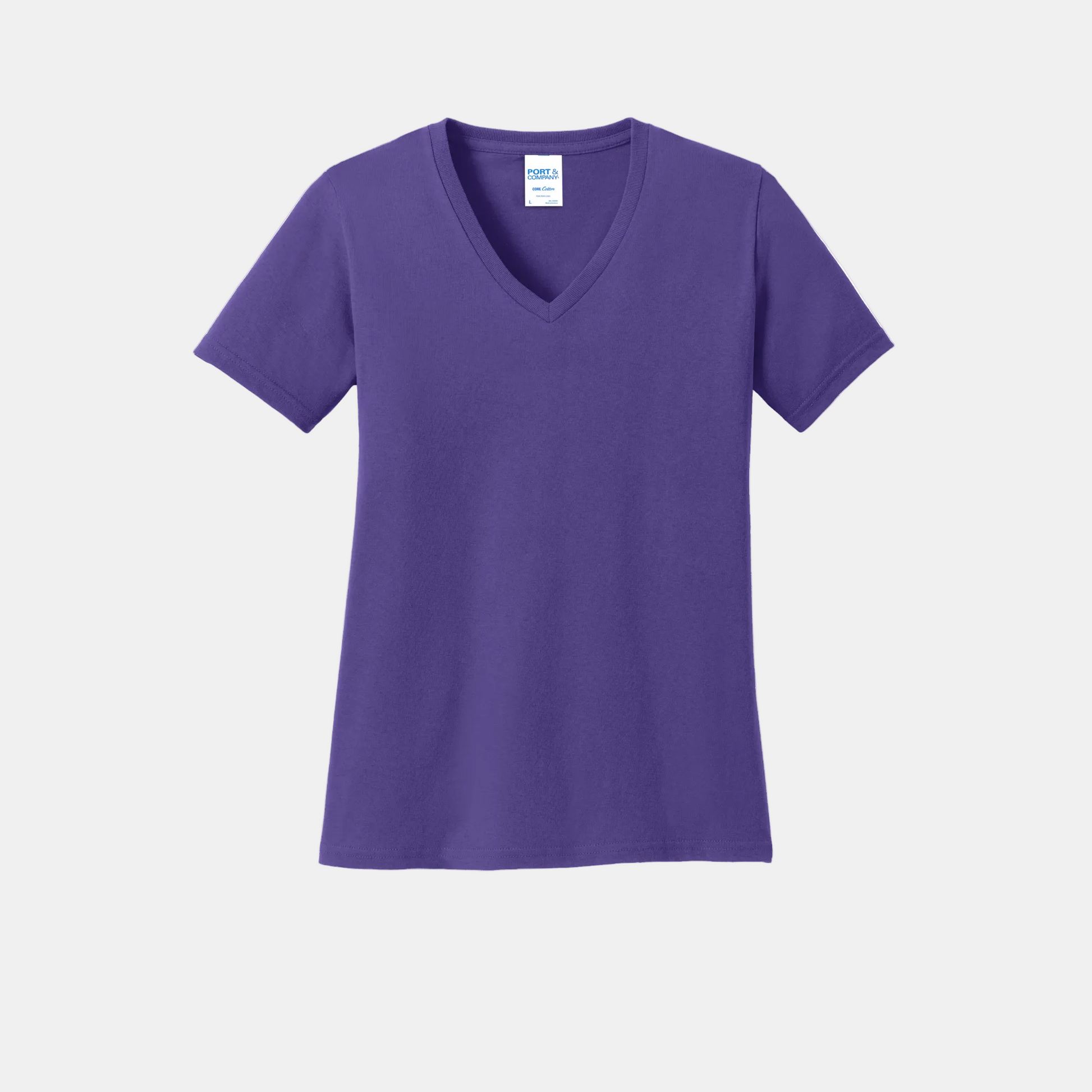 Custom women's Port & Company cotton V-neck T-shirt in Purple, front view