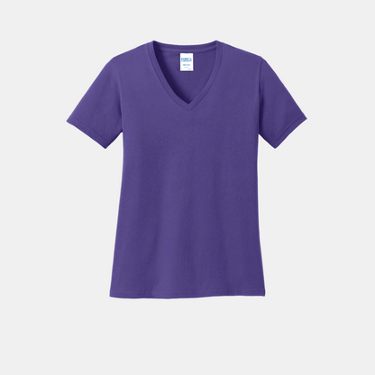 Custom women's Port & Company cotton V-neck T-shirt in Purple, front view