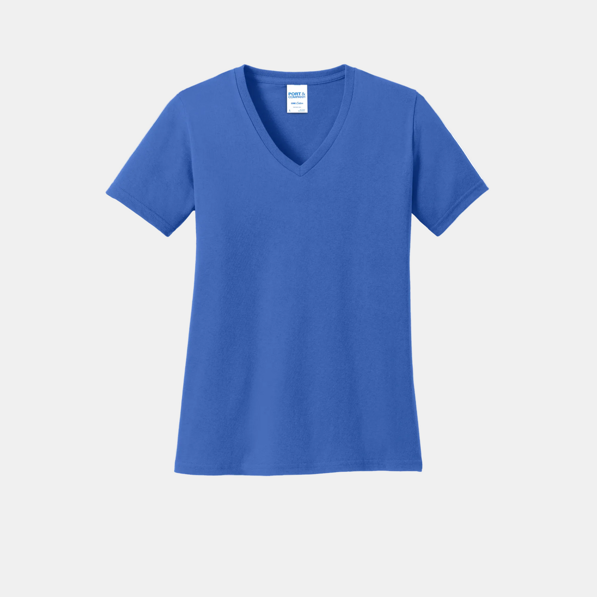 Custom women's Port & Company cotton V-neck T-shirt in Royal Blue, front view