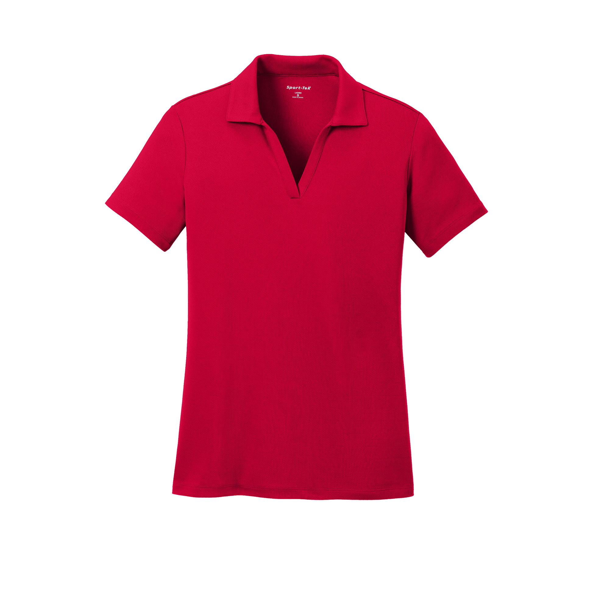 Custom women's Sport-Tek PosiCharge RacerMesh polo in Deep Red, front view