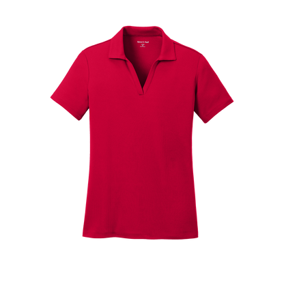 Custom women's Sport-Tek PosiCharge RacerMesh polo in Deep Red, front view