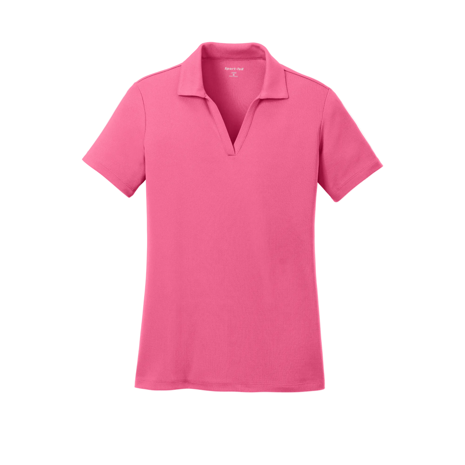Custom women's Sport-Tek PosiCharge RacerMesh polo in Bright Pink, front view
