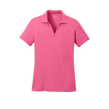 Custom women's Sport-Tek PosiCharge RacerMesh polo in Bright Pink, front view