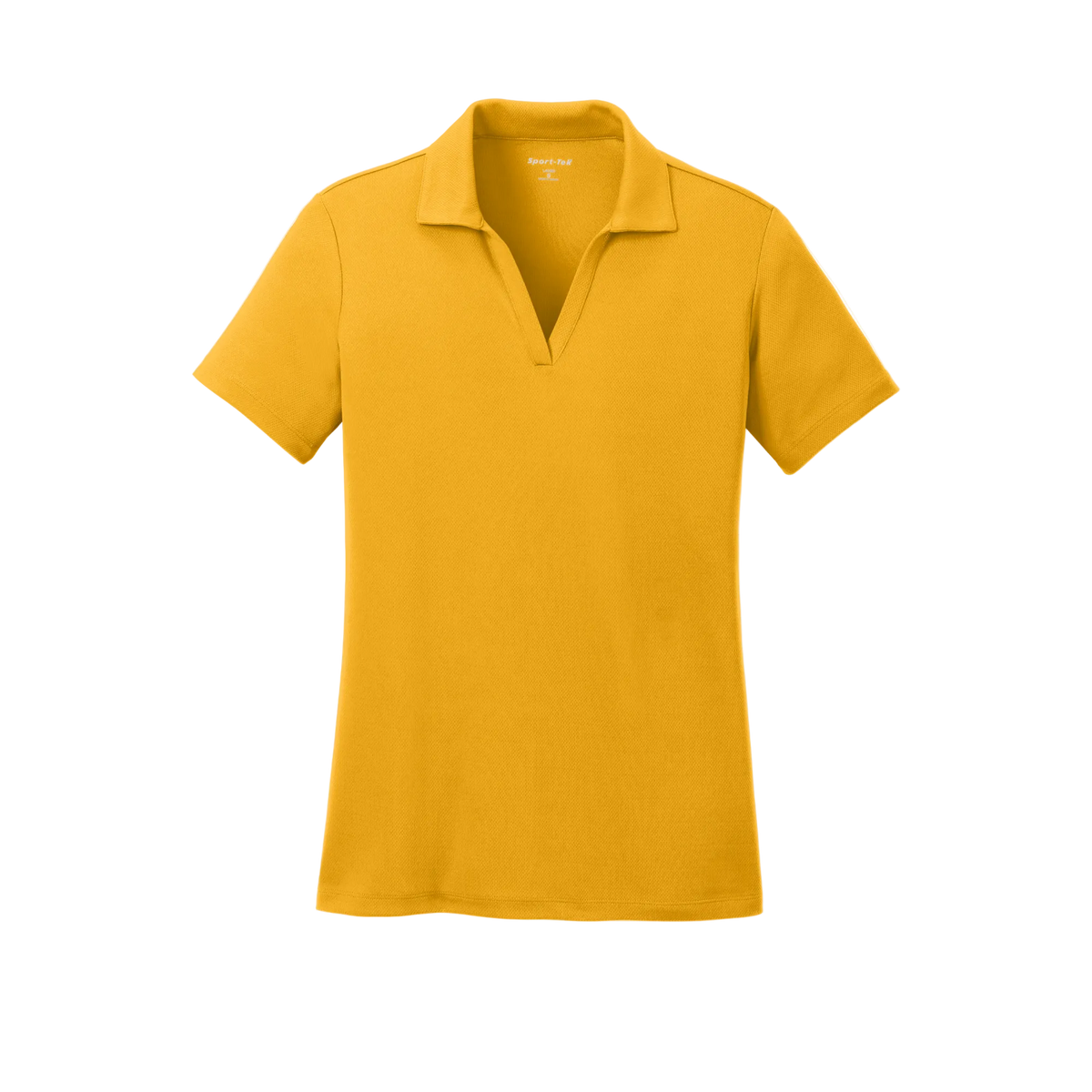 Custom women's Sport-Tek PosiCharge RacerMesh polo in Gold, front view