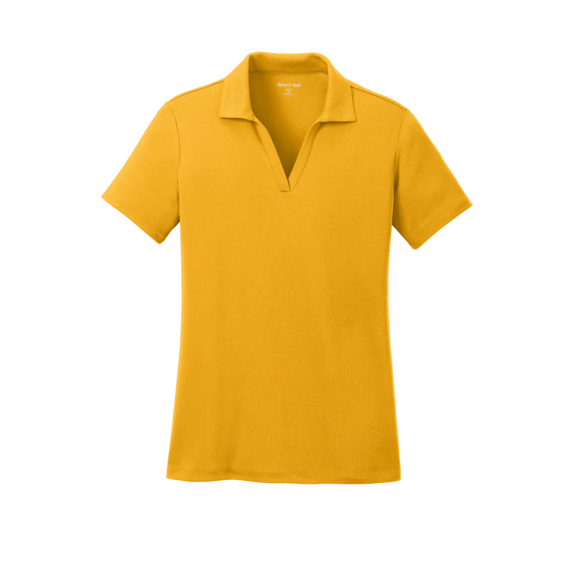 Custom women's Sport-Tek PosiCharge RacerMesh polo in Gold, front view