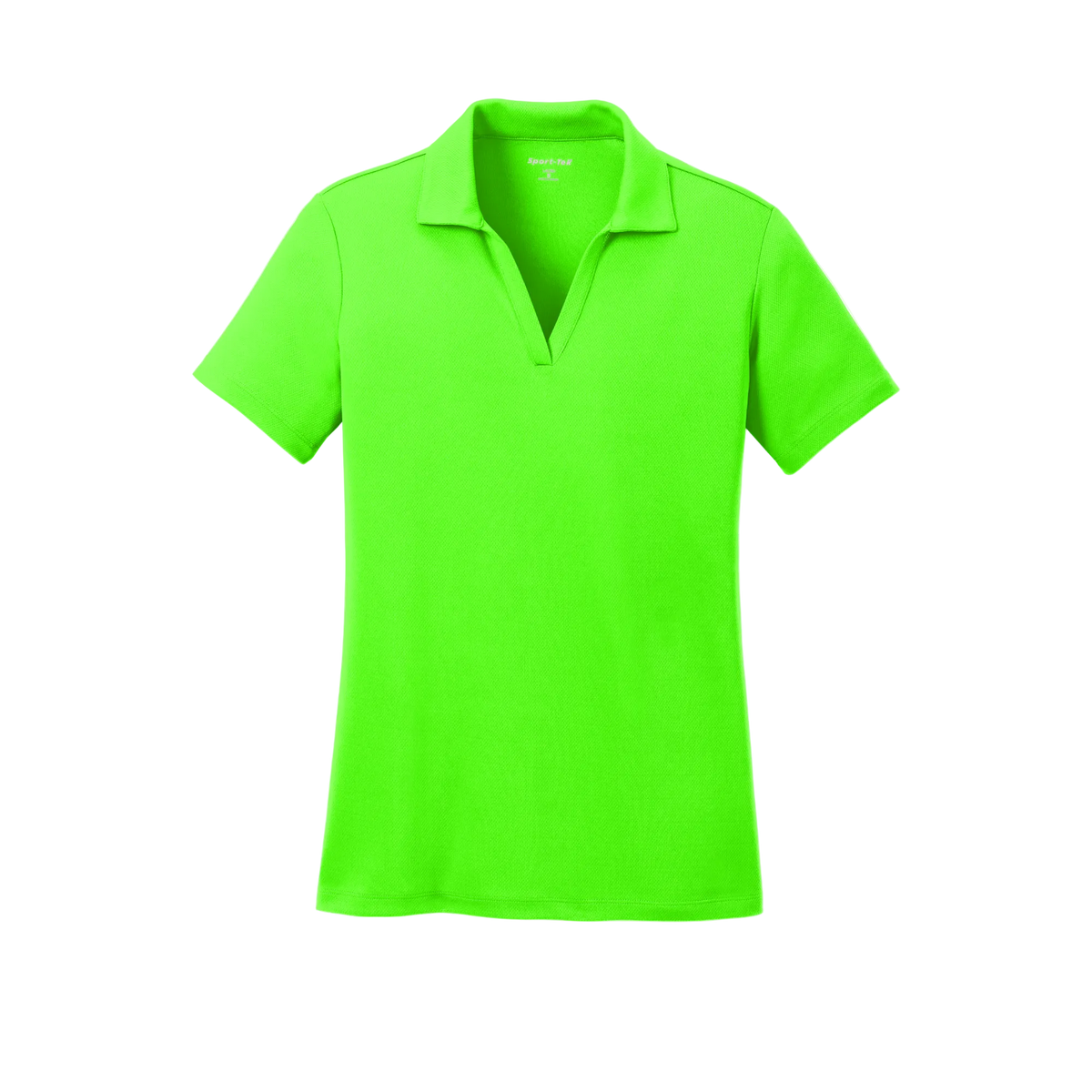 Custom women's Sport-Tek PosiCharge RacerMesh polo in Neon Green, front view