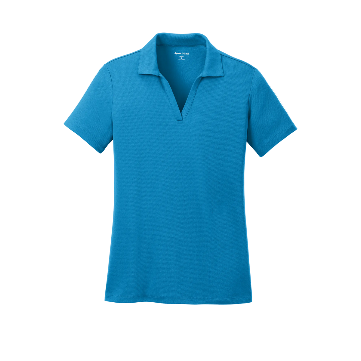 Custom women's Sport-Tek PosiCharge RacerMesh polo in Pond Blue, front view