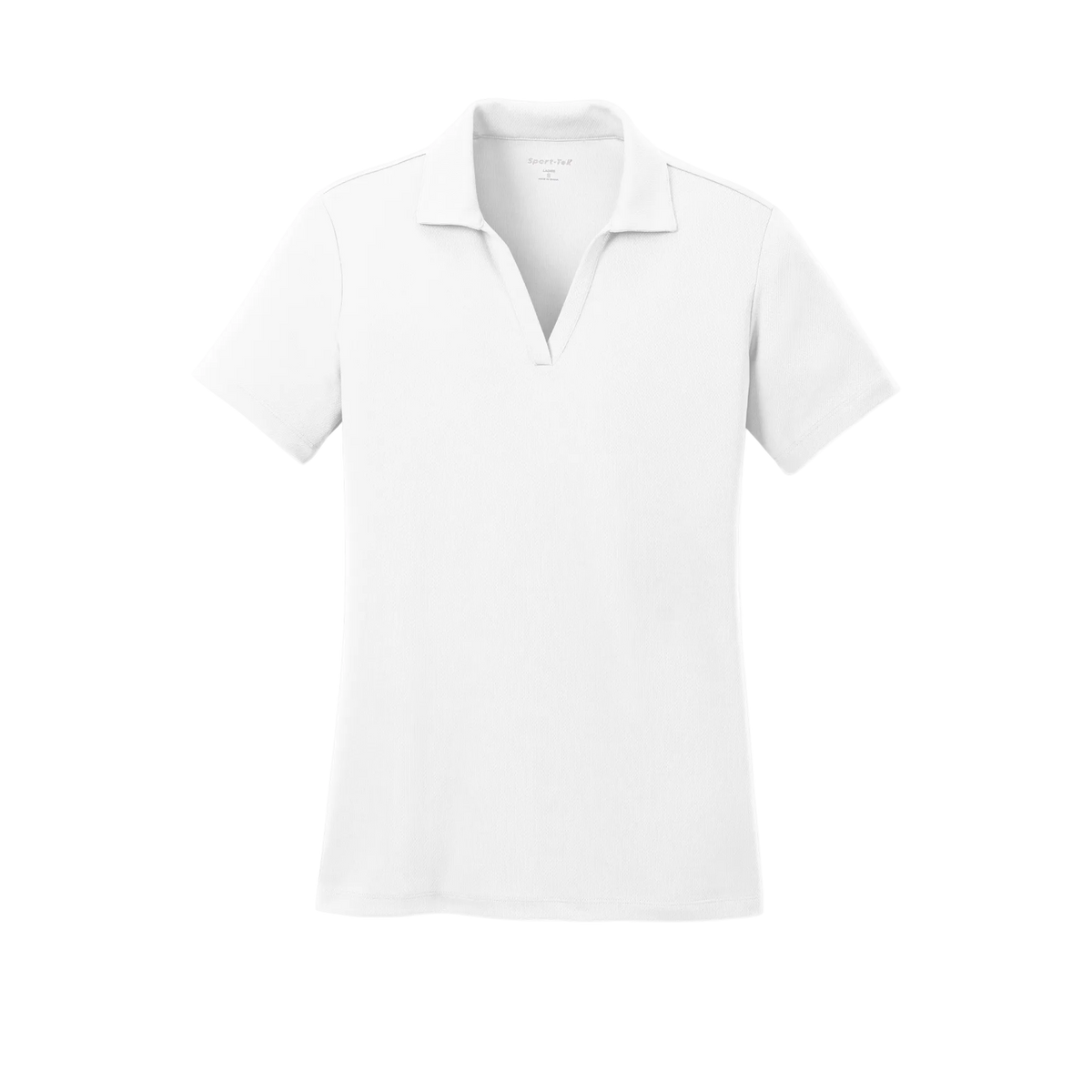 Custom women's Sport-Tek PosiCharge RacerMesh polo in White, front view