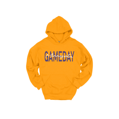 Minnesota Game Day design shown on Gold adult Gildan hoodie.