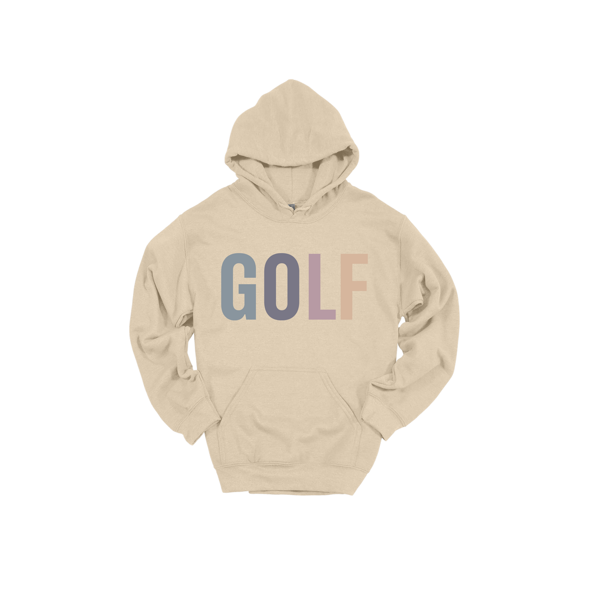 Golf design shown on Sand adult Gildan hoodie.