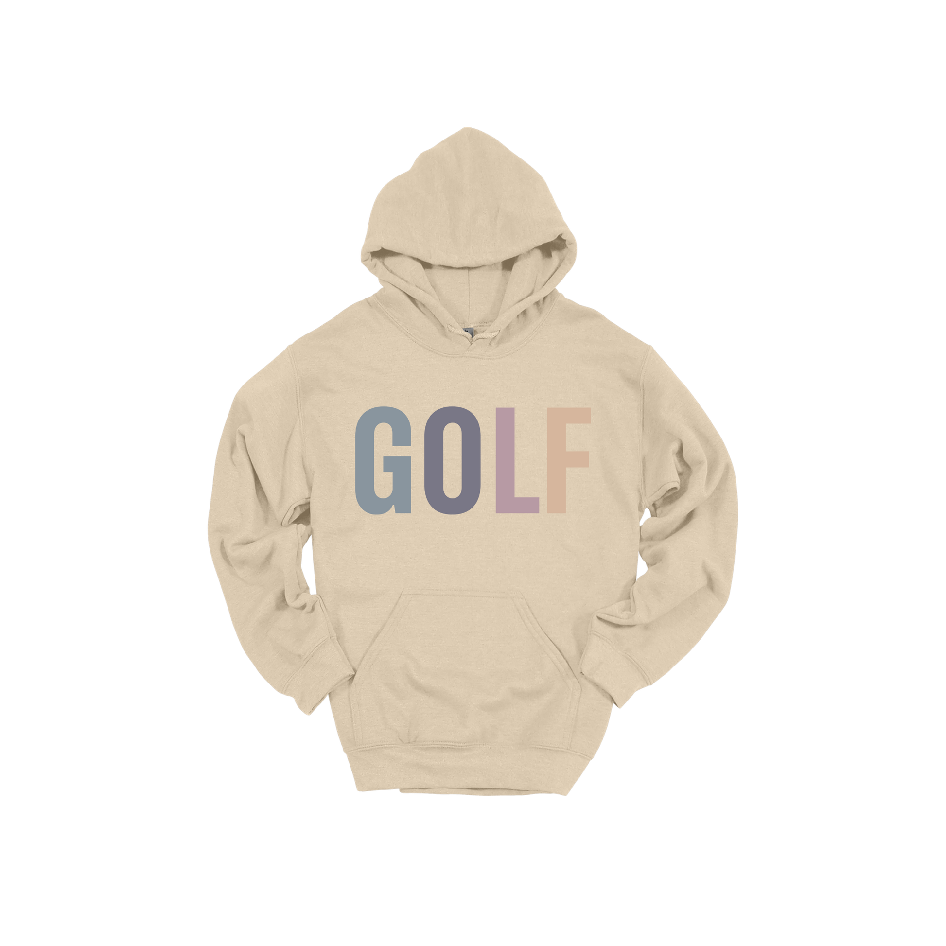 Golf design shown on Sand adult Gildan hoodie.