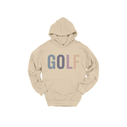 Golf design shown on Sand adult Gildan hoodie.