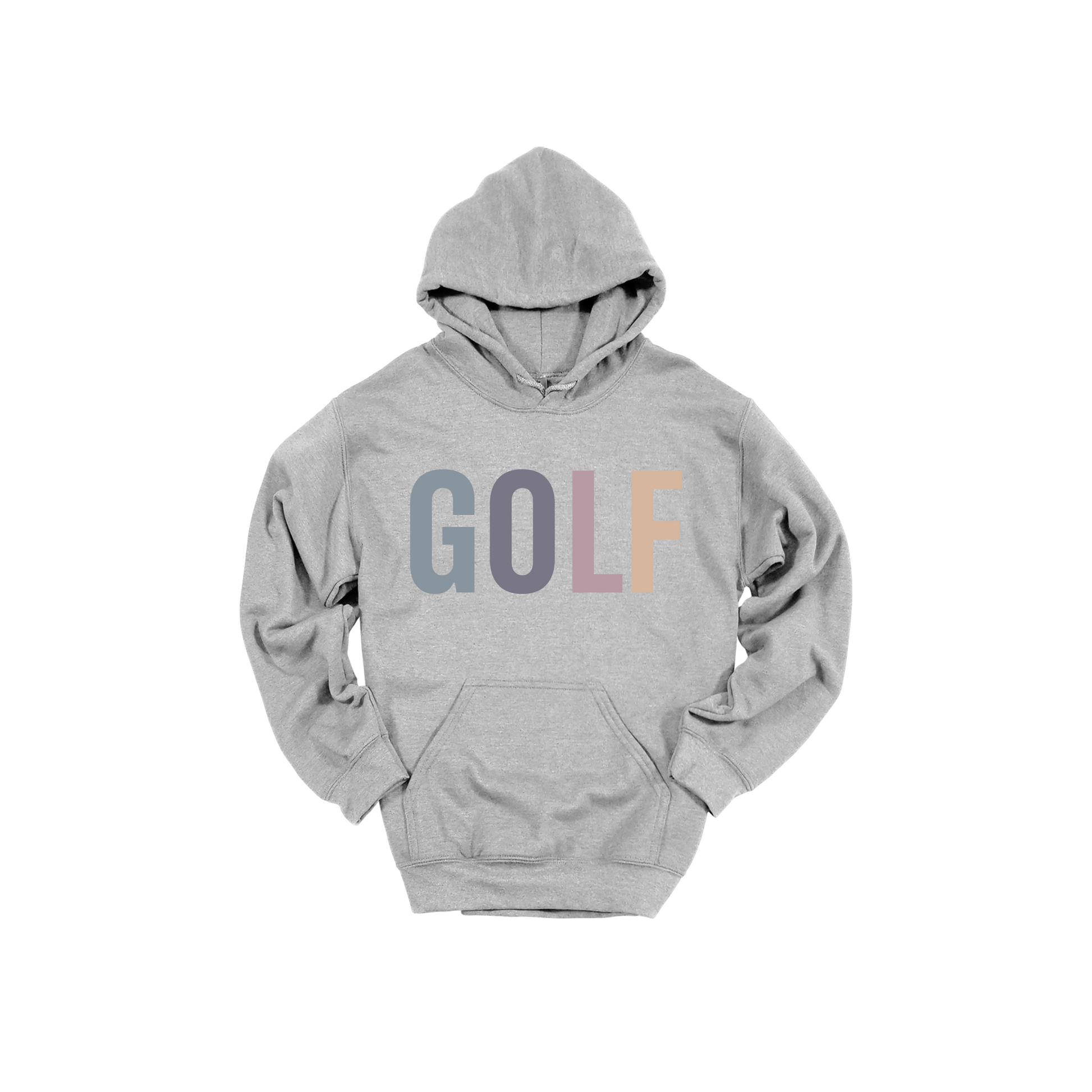 Golf design shown on Sport Gray adult Gildan hoodie.