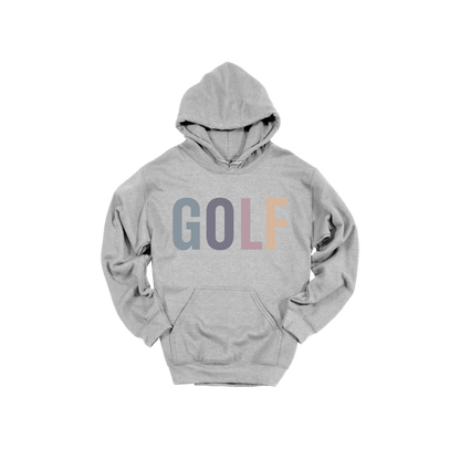 Golf design shown on Sport Gray adult Gildan hoodie.
