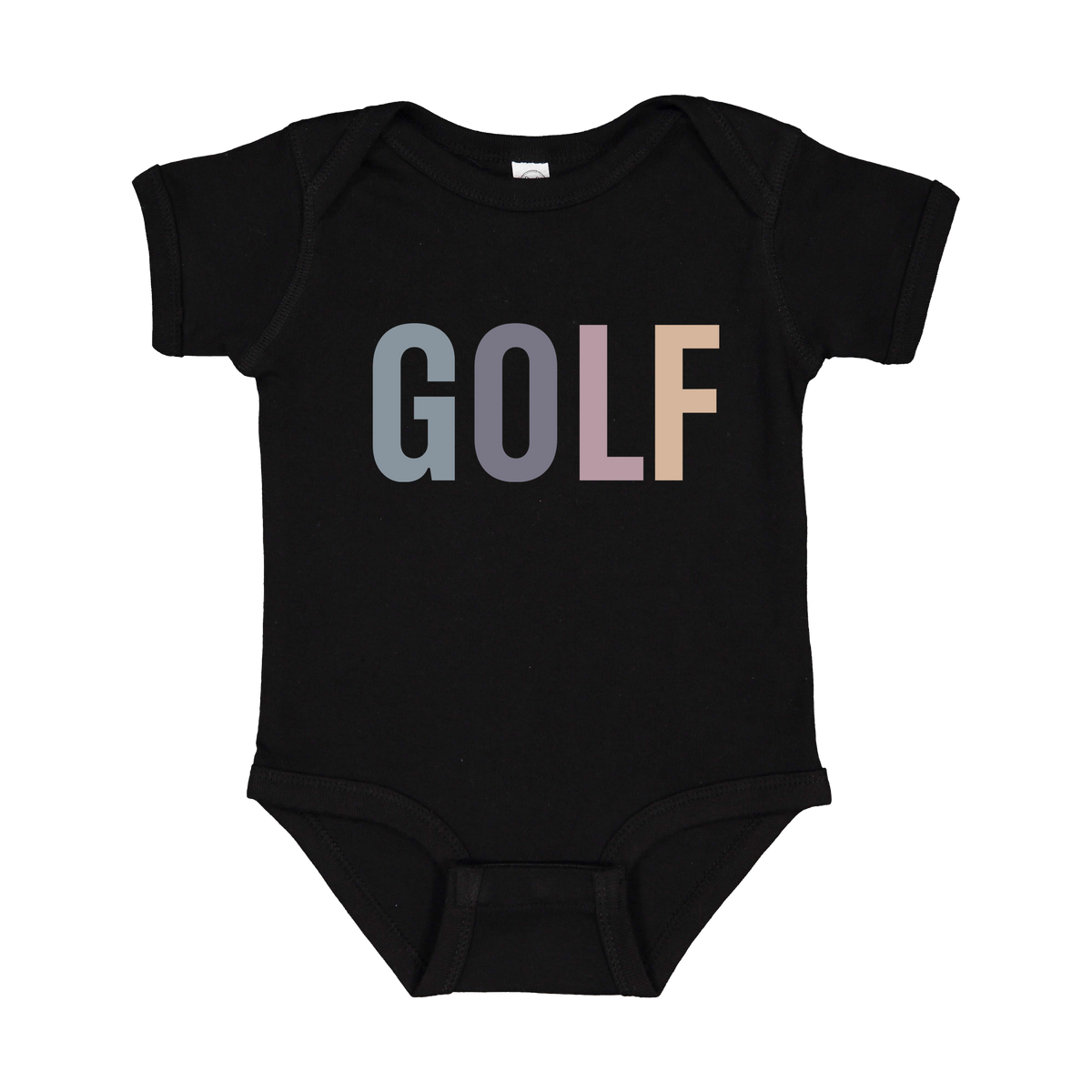 Golf design shown on Black infant bodysuit.