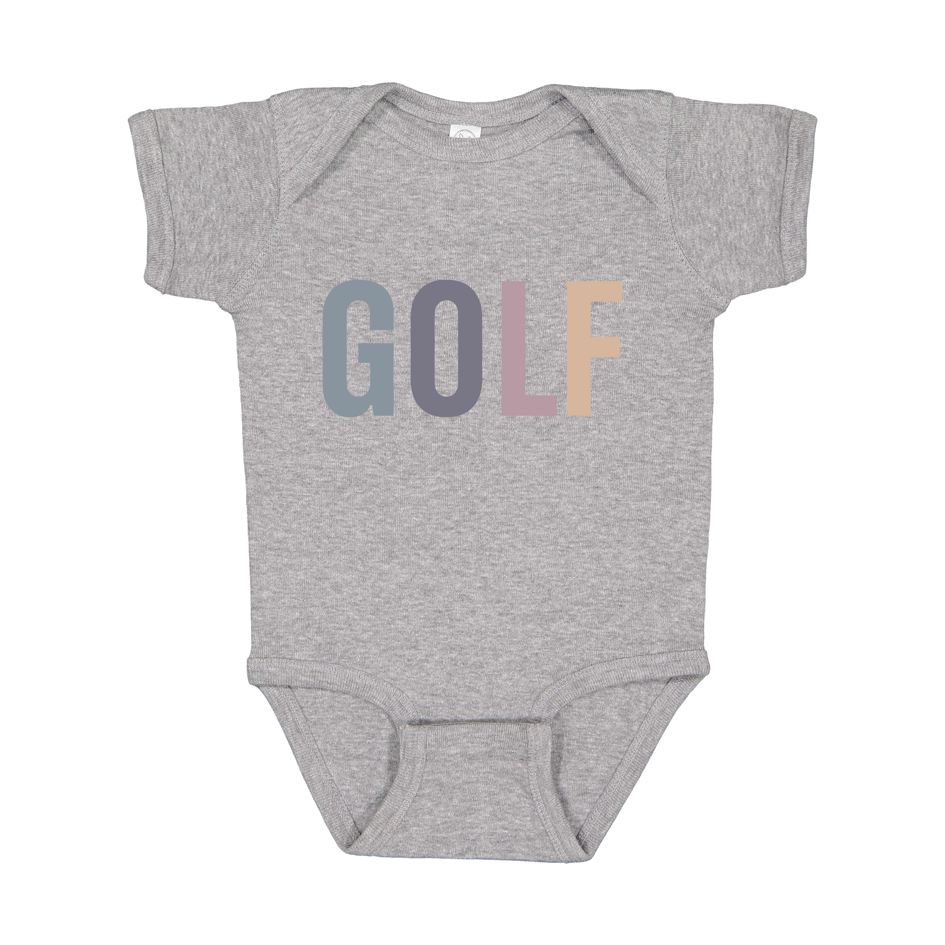 Golf design shown on Heather infant bodysuit.