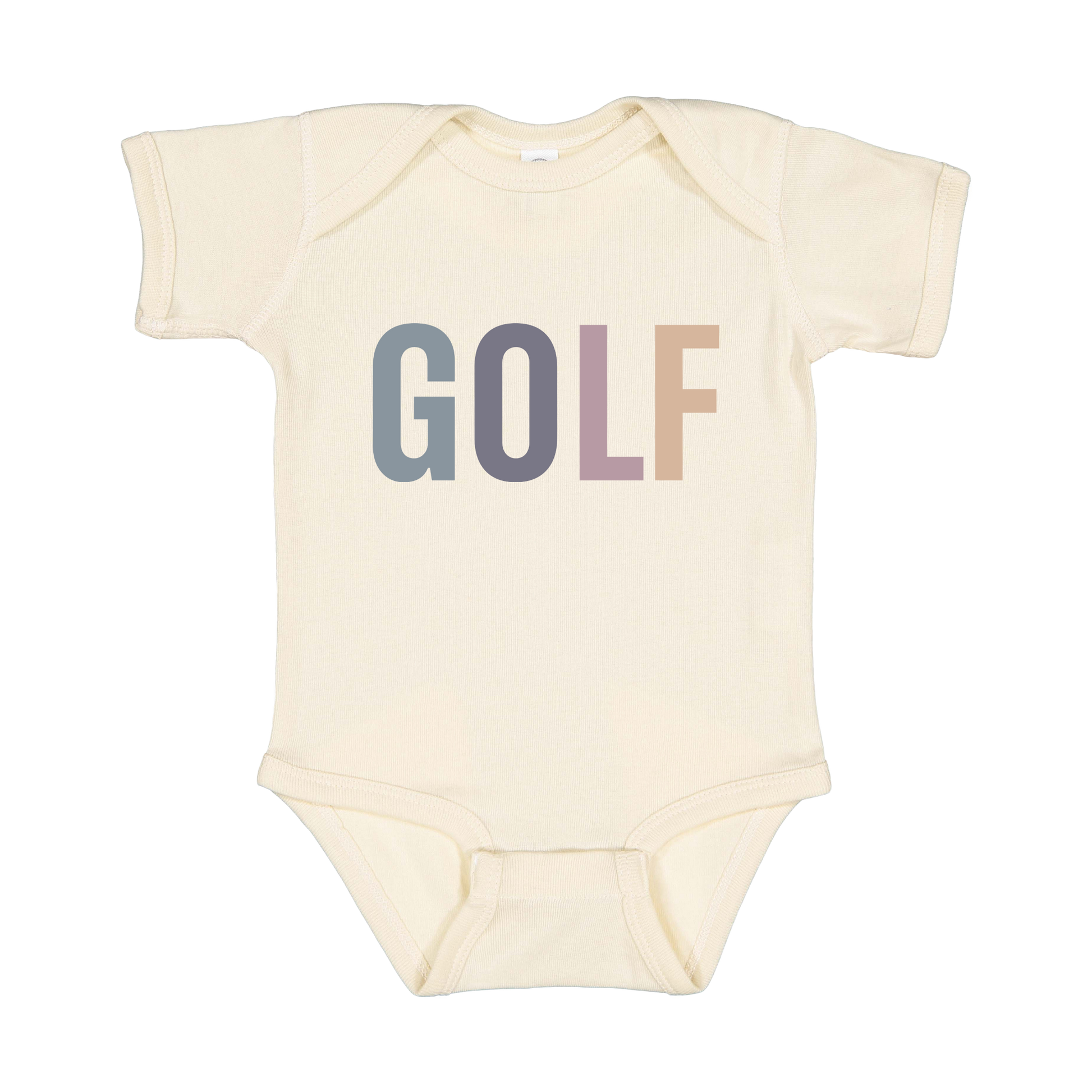 Golf design shown on Natural infant bodysuit.