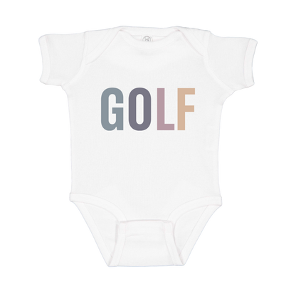 Golf design shown on White infant bodysuit.