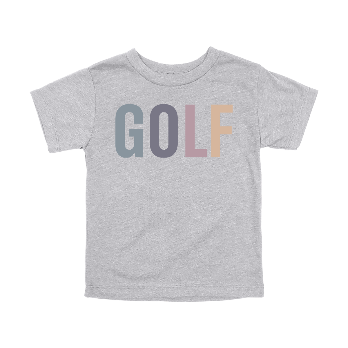 Golf design shown on Athletic Gray toddler Bella+Canvas T-shirt.
