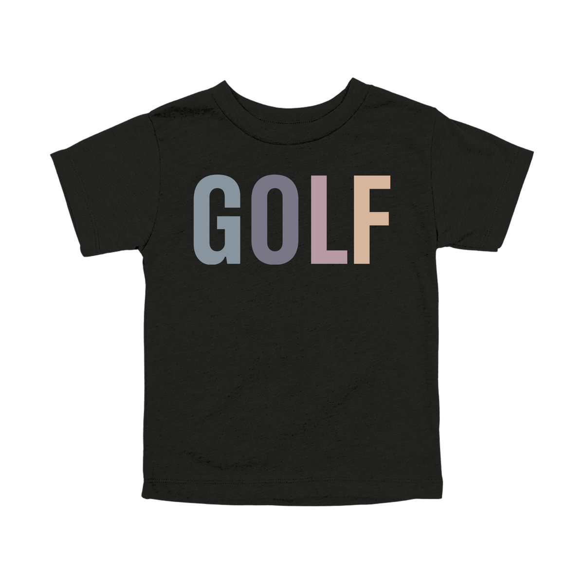 Golf design shown on Black toddler Bella+Canvas T-shirt.