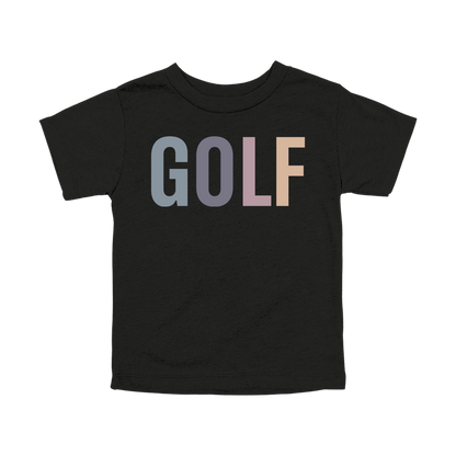 Golf design shown on Black toddler Bella+Canvas T-shirt.