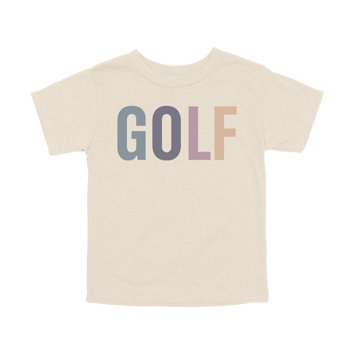 Golf design shown on Natural toddler Bella+Canvas T-shirt.