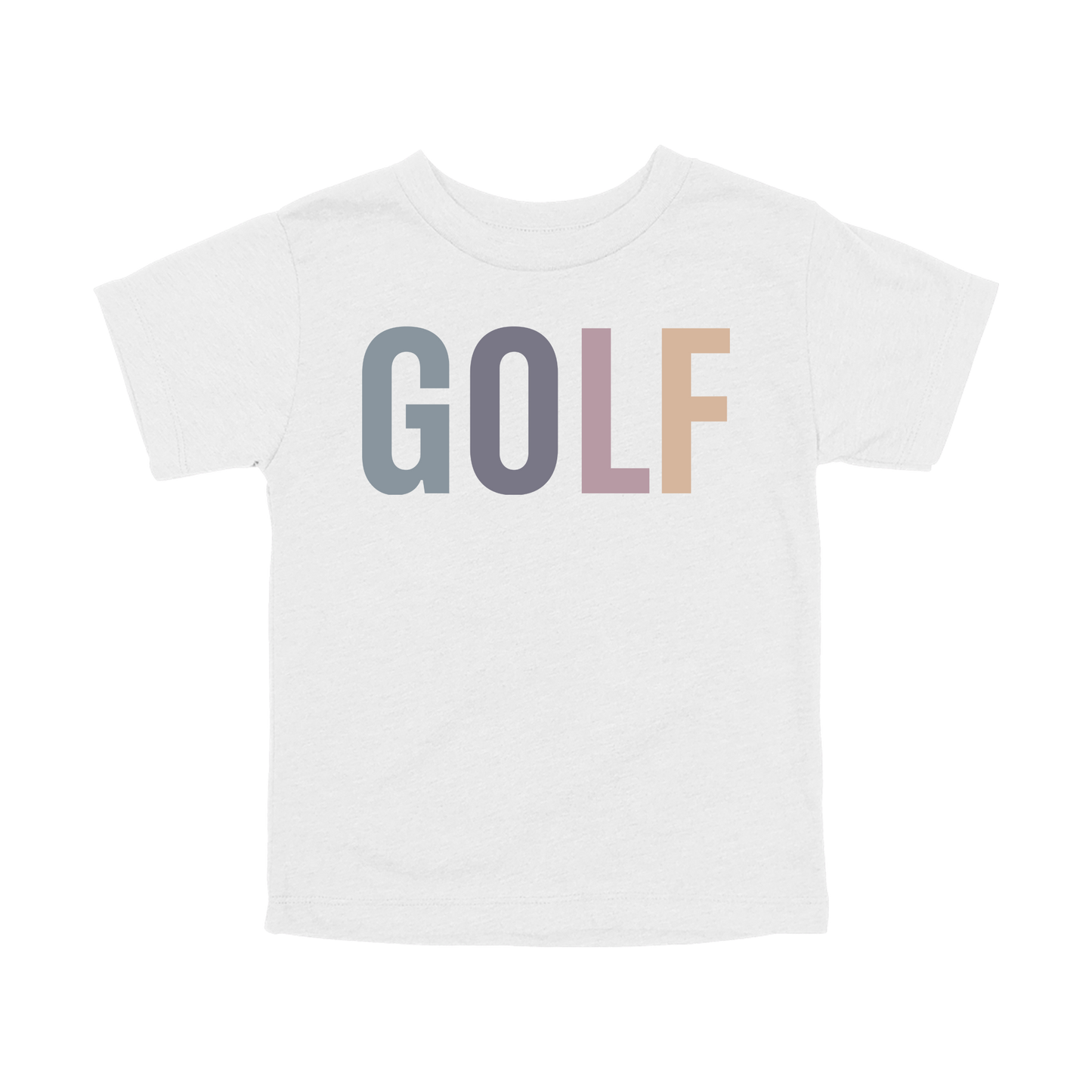 Golf design shown on White toddler Bella+Canvas T-shirt.